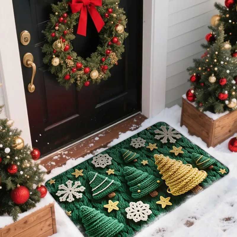 Green Christmas Tree Christmas Entrance Door Mat Living Room Bedroom Bedside Floor Mat Retro Home DecorationM251126