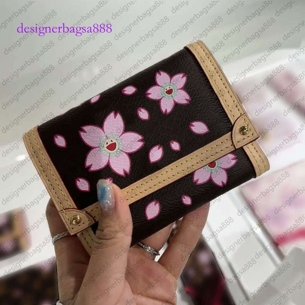 high quality takashi murakami Sakura Wallet Designer Zipper Wallets Men Women Classic travel leather Long purse can accommodate credit cards