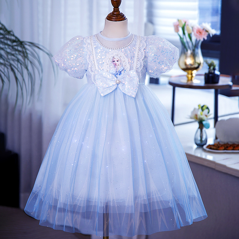 DISNEY Kids designer clothes Frozen baby clothes Glowing Elsa princess dress Aisha dress for girls Spring and summer children's short-slee birthd