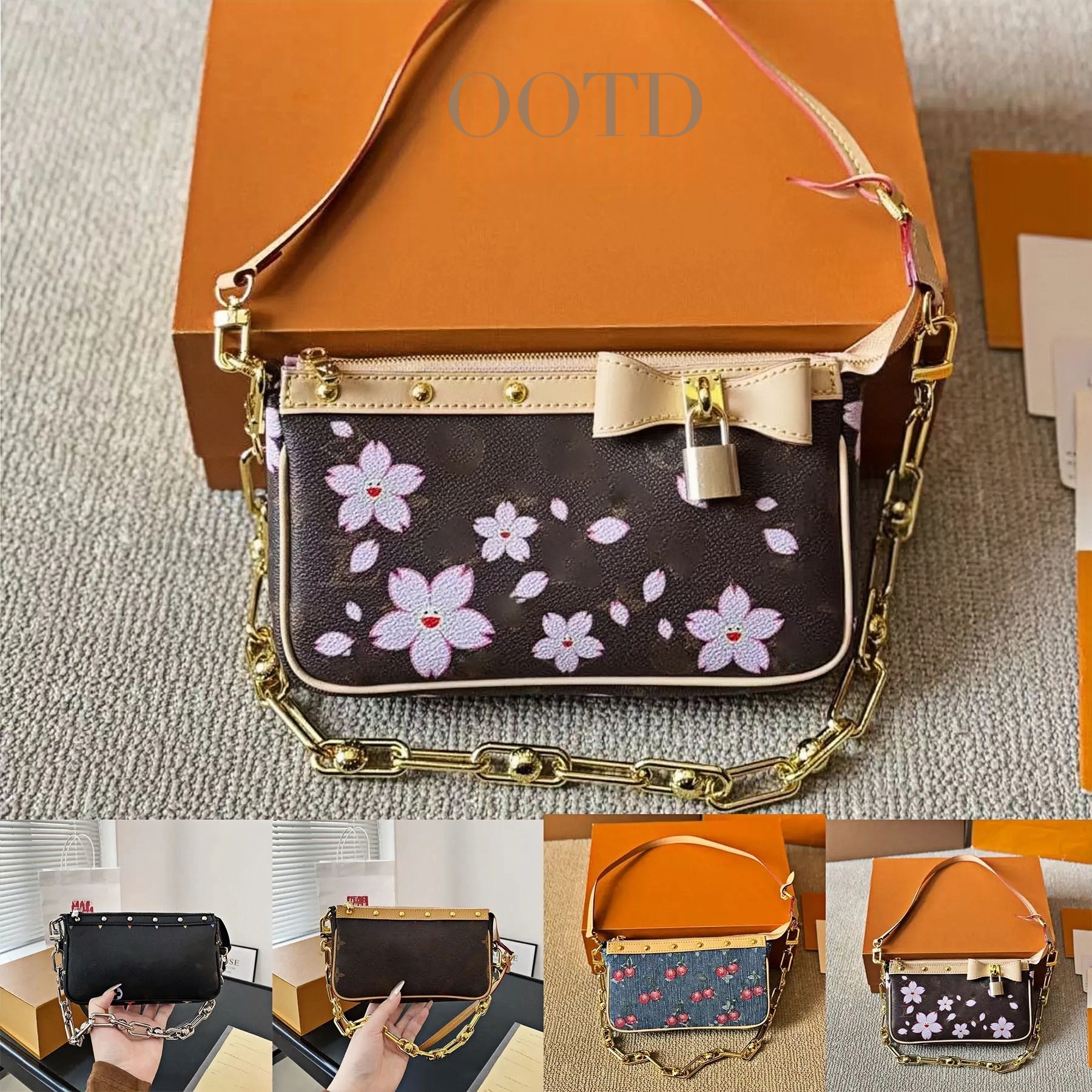 designer bags takashi murakami handbag cherry blossoms shoulder leather canvas colorful bag composite lady beach clutch tote woman purse wallets 10527