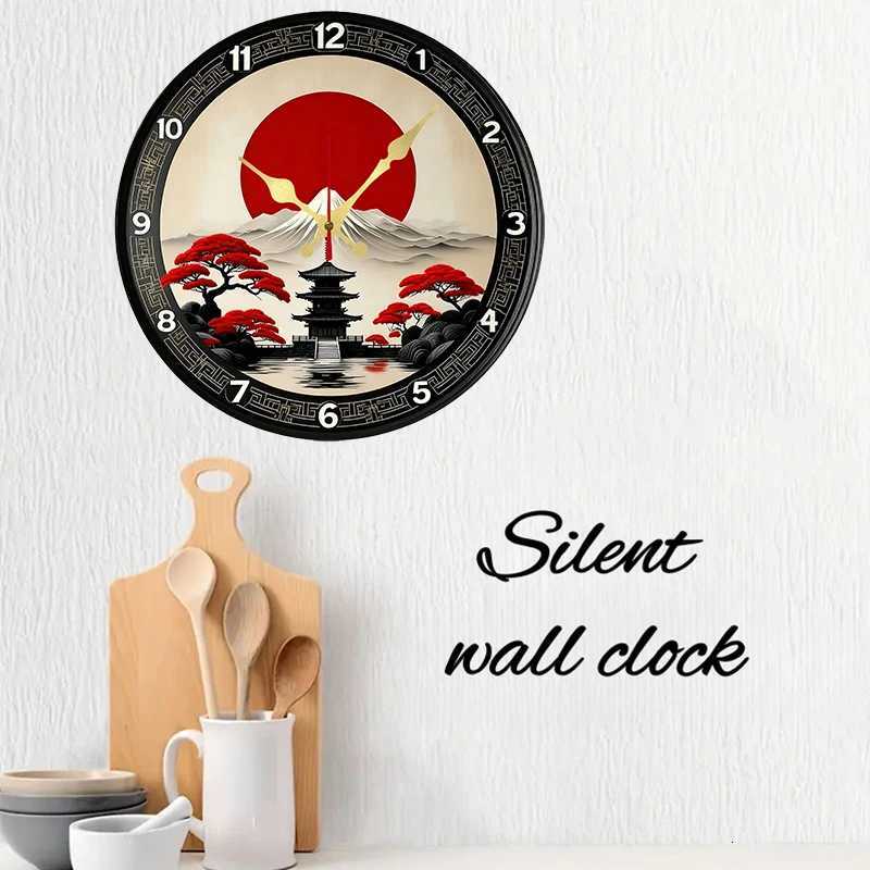 Mount Fuji Sunrise Wooden Round Silent Hanging Wall Clock Suitable For Living RoomOffice Study Room Bedroom Home Decoration C251126