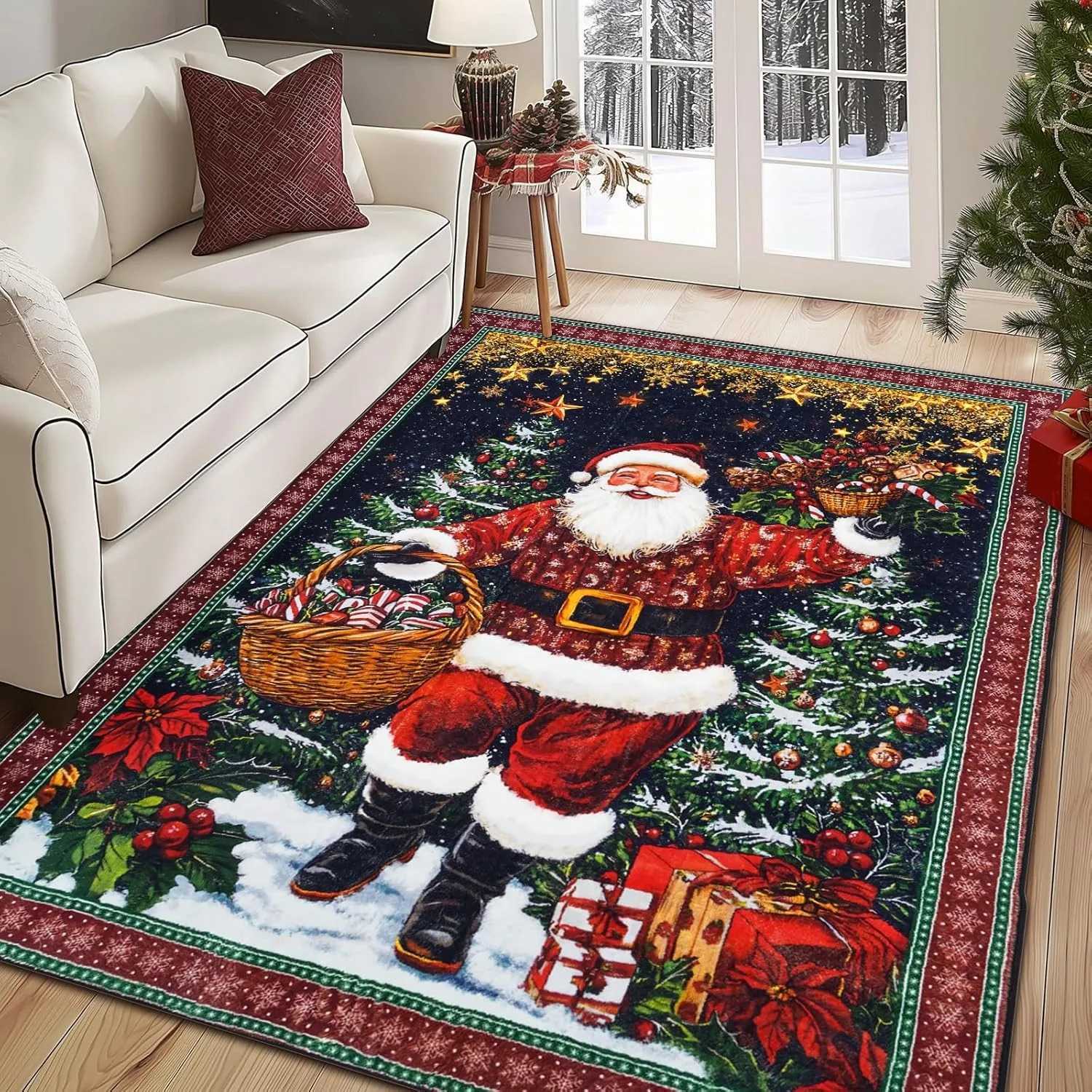 hristmas Rugs for Living Room Carpet Santa Claus Non Slip Washable Rugs for Bedroom Living Room Winter Carpet for Dining RoomM251126