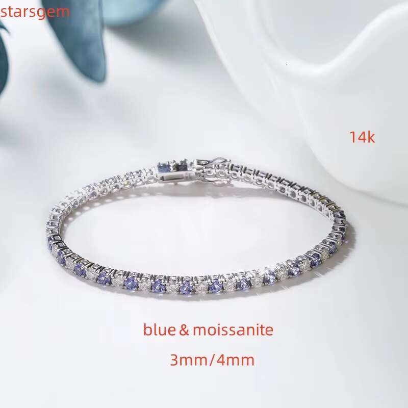 14k Solid Stock Wholesale Beautiful Round Brilliant Fancy Cut Lab Grown Ruby Sapphire Moissanite Stones Tennis Bracelet
