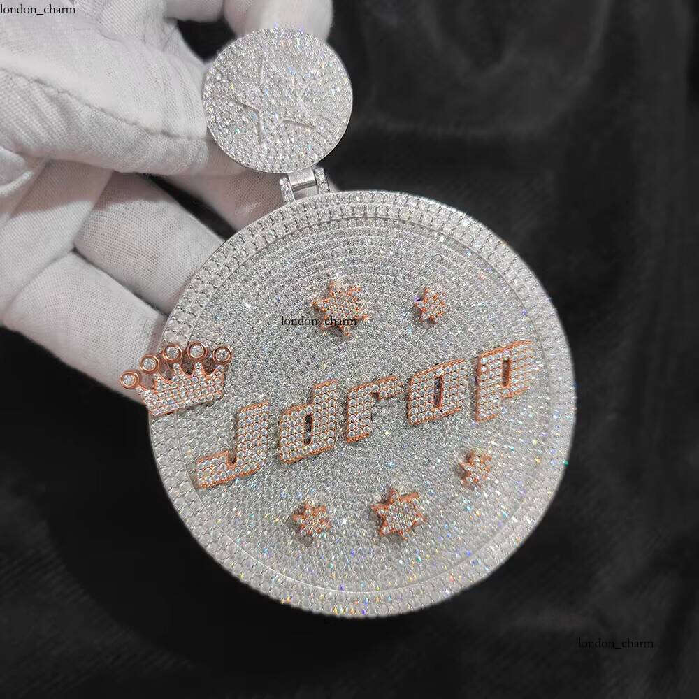 Ice out VVS Moissanite NUOYA Hip Hop Made Iced Out Name Full Dia Gold Sier Big Size Round Shaped Letter Pendant Custom Jewelry