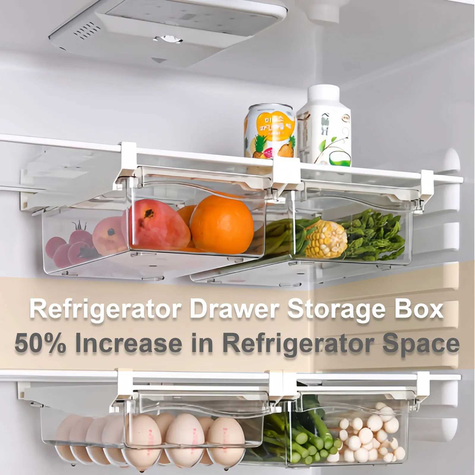 Refrigerator Drawer Style Food Storage Box Fruit Holder Egg Storage Box Under Shelf Support Sliding Plastic Fresh-keeping Box Y251126