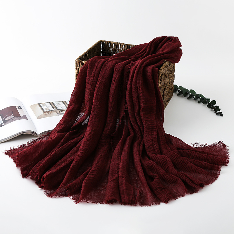 K670 Wholesale Hangzhou silk scarf women's light long scarf spring, summer, autumn and winter chiffon wrinkled royal blue warm large scarf shawl