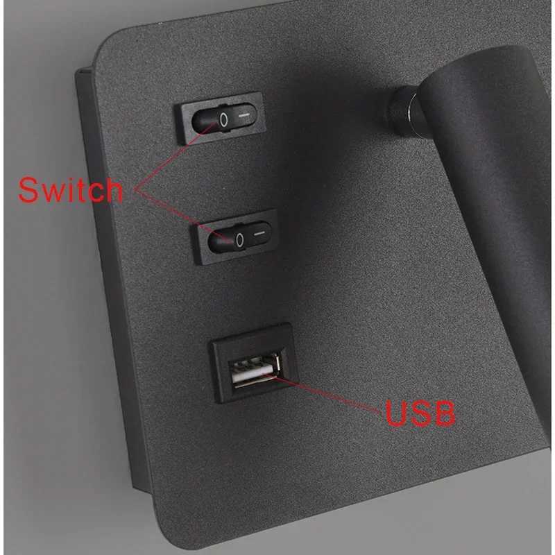 Nordic LED Wall Lamp Modern with Switch USB Wall Light Indoor Light Room Decor Reading Sconces For Hotel Bedside Bedroom Fixture M251126