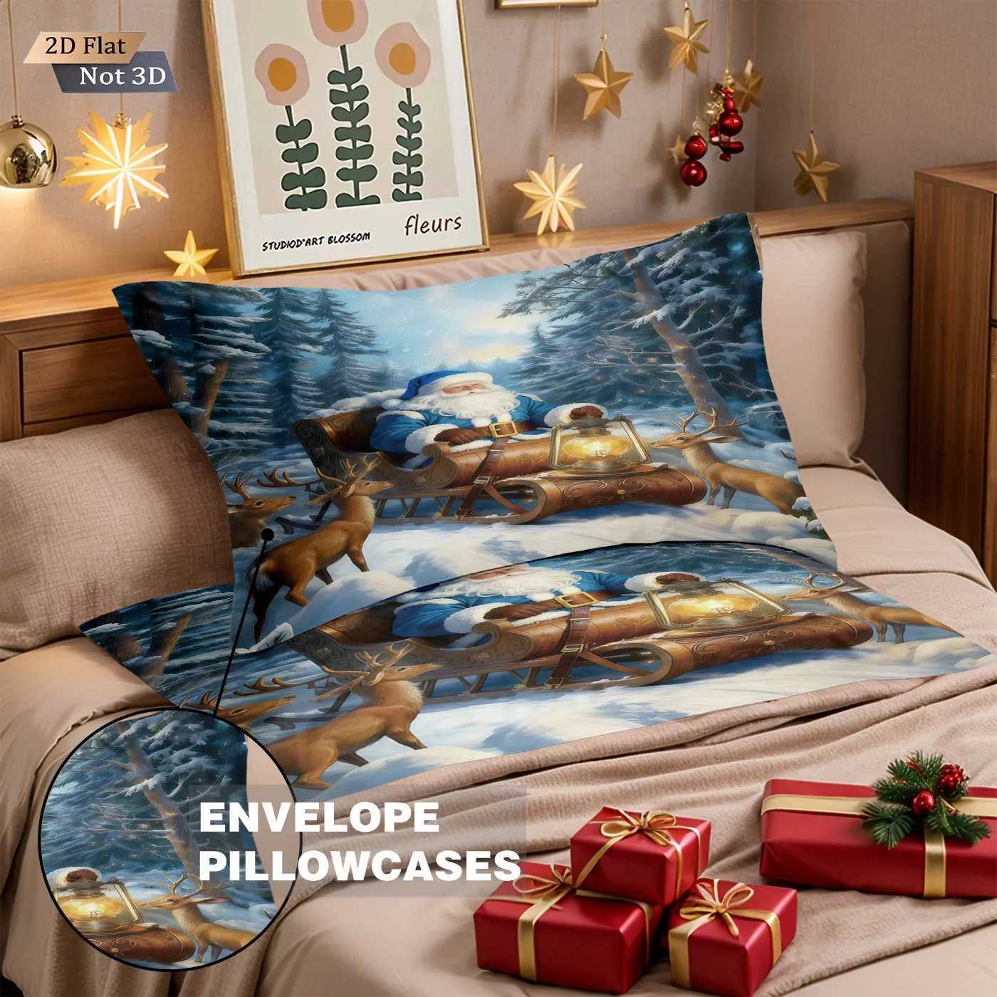 Christmas 3pcs Merry Christmas Santa Claus Printed Chipless Bedding Set Multi Size Bedding Decoration Comfortable and Machine Washable Y251126