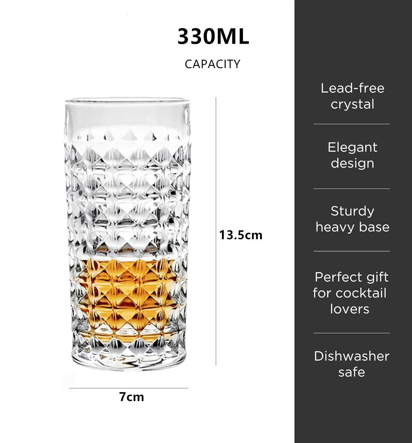 HeY LiLac 330ML Highball Glasses Crystal Drinking Glasses Dishwasher Safe Cocktail Clear Heavy Base Tall Beer Glasses PG-6110 C251126