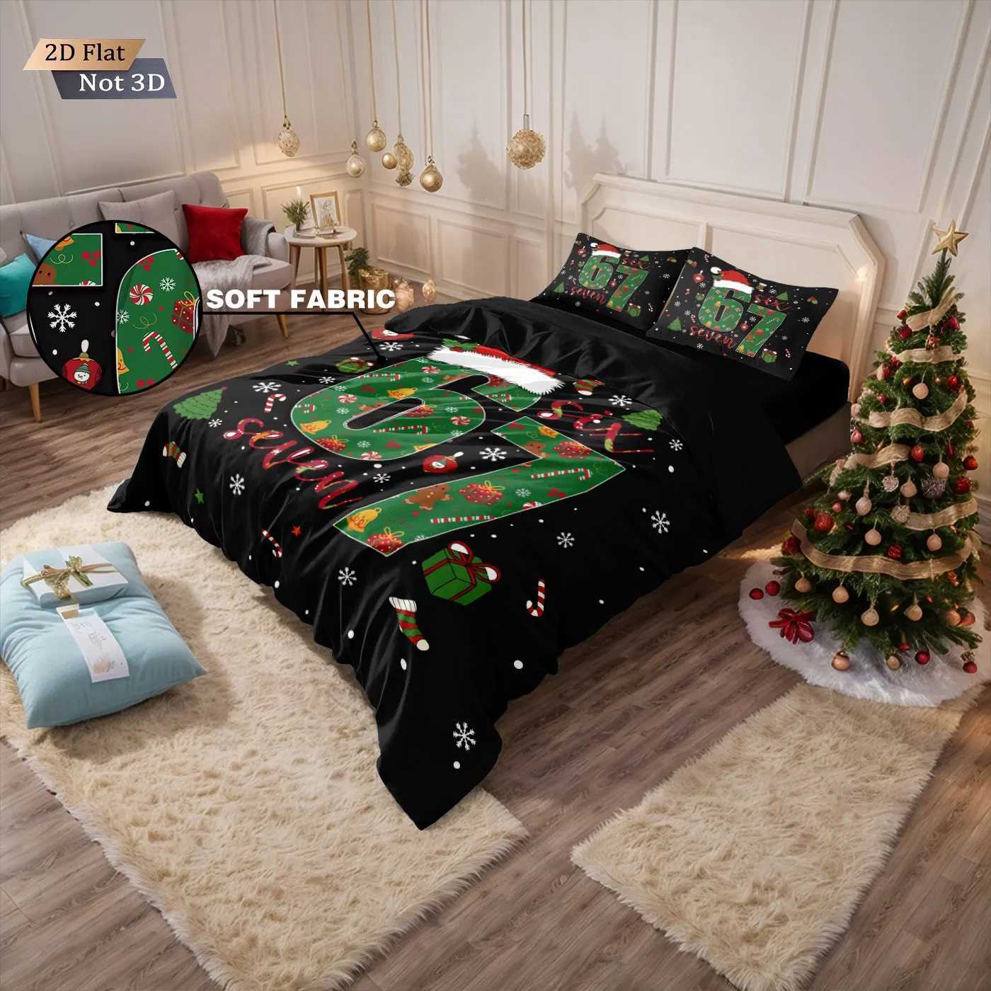 Christmas 3pcs Merry Christmas 67 element black print coreless duvet cover set multi size bedroom bedding holiday decoration Y251126