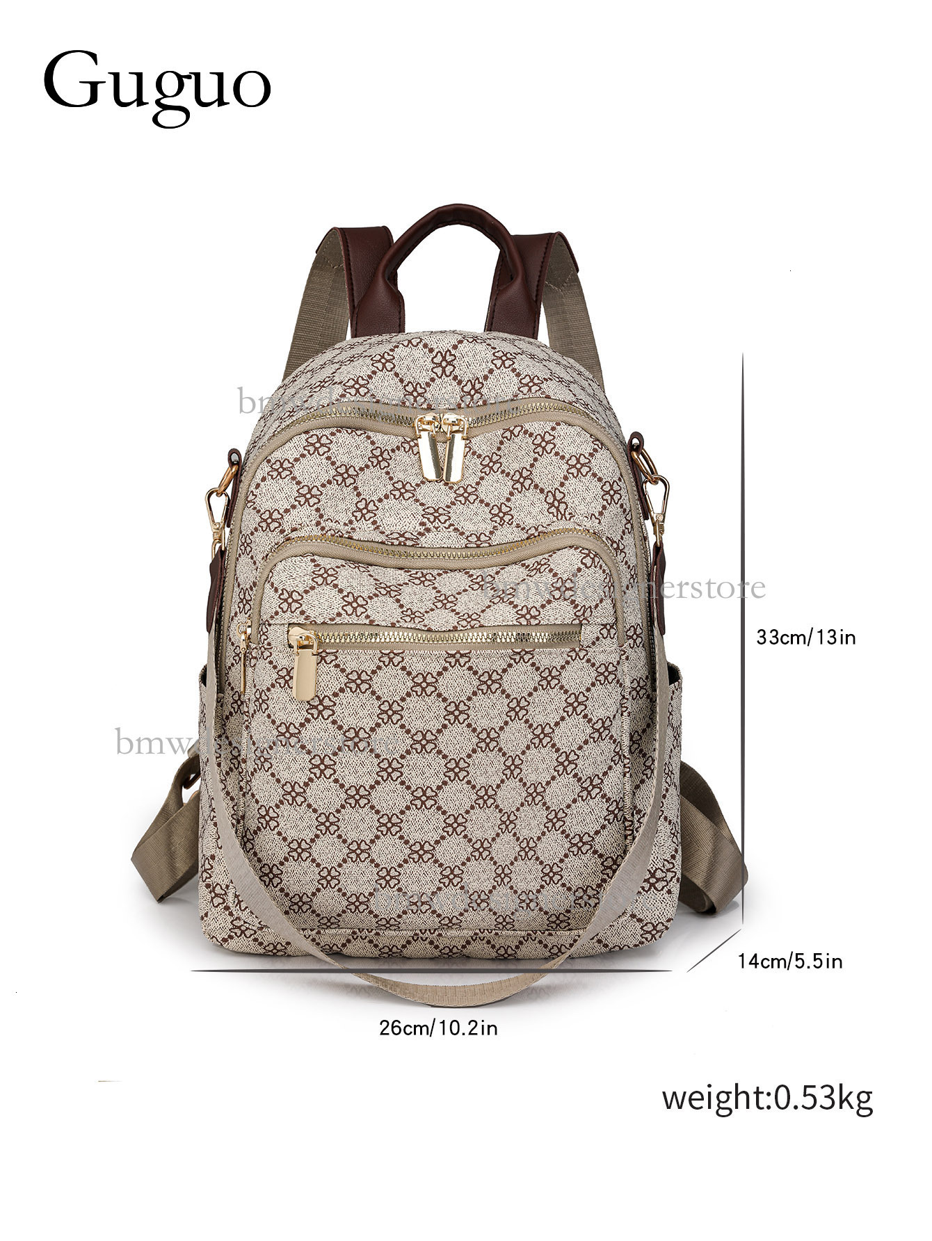 Guguo Designer Luxury Leather Women's Backpack New High-end Fashion Rules Grid Pattern Large Capacity Multi-purpose Travel Bag Casual Handbag