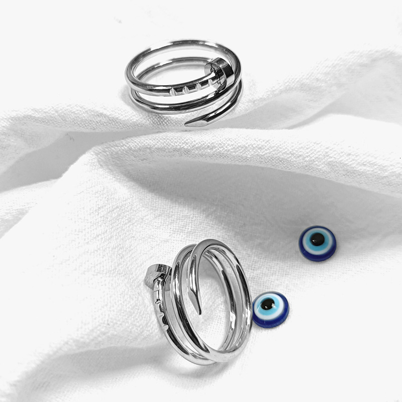 Xinghe personalized titanium steel for couples, classic diamond free spiral index finger bracelet, nail shaped ring