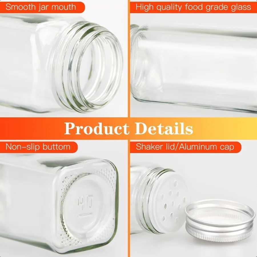 DkOvn 12 24 36 48pcs Glass Spice Jars 4oz Empty Spice Jars with Metal Caps Labels Shaker Lids Collapsible Funnel Chalk Pen Seas Y251126