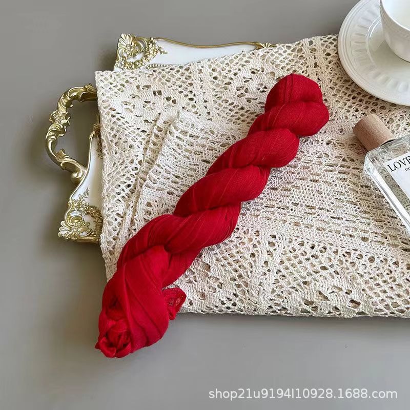 K530 Foreign trade cotton and linen scarf color matching twisted wrinkled scarf women's thin silk scarf pleated scarf versatile solid color shawl