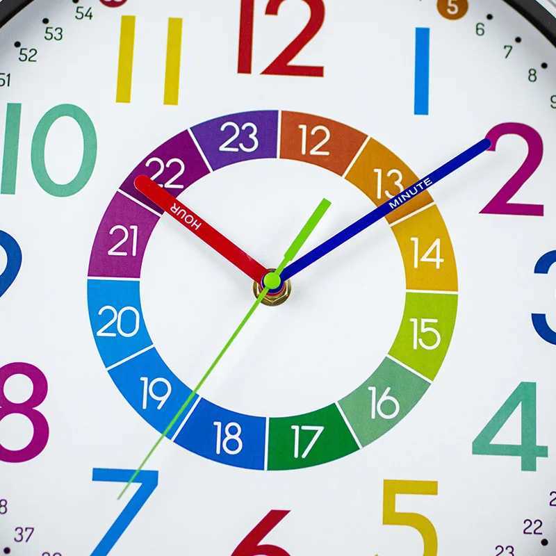 12 inch Non-Ticking Wall Clock Children rooms Teaching Clock Hanging Kids Room Silent Colorful Decorative Clock Home Decor C251126