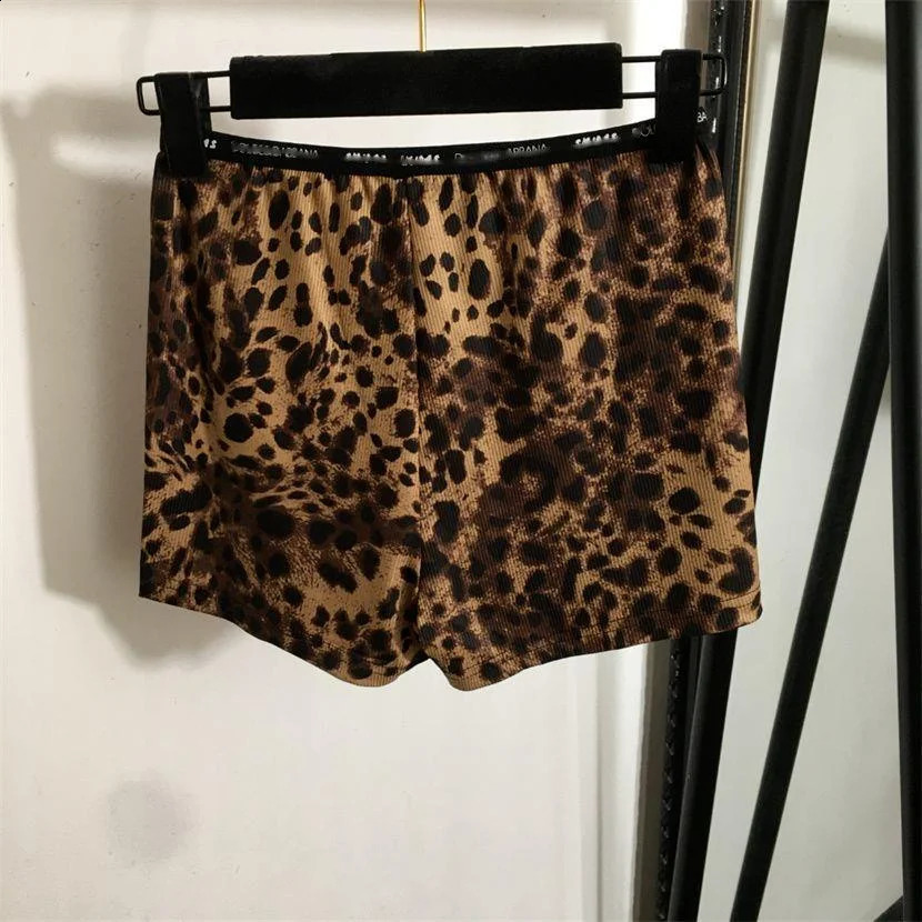 Womens Top Set Of Leopard Print Slim Fit Tank Top Shorts Simple Versatile Swimwear Sexy