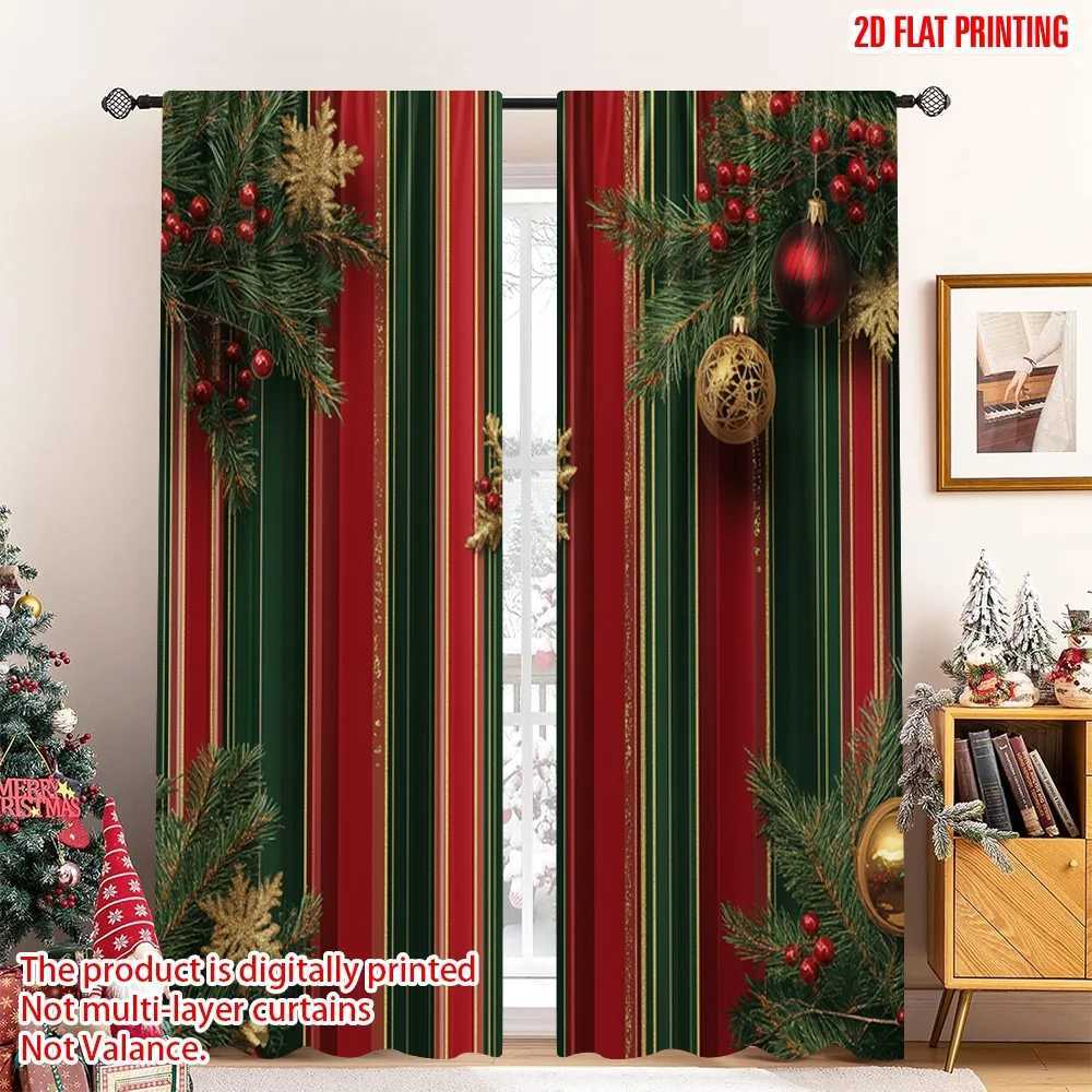 Curtain Christmas 2pcs 2D flat printing Christmas Drapes Christmas Ornaments Festive Stripes Polyester Without Electricity Family Party Perfect Y25112