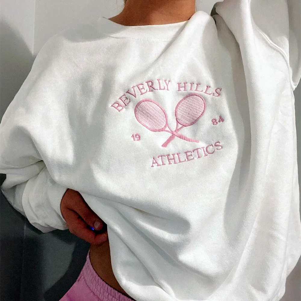 Tennis Athletics Letters Embroidered Sweatshirts Women White Loose Spring Pullover Long Sleeve Retro Thin Cotton Casual Jumpers J251136