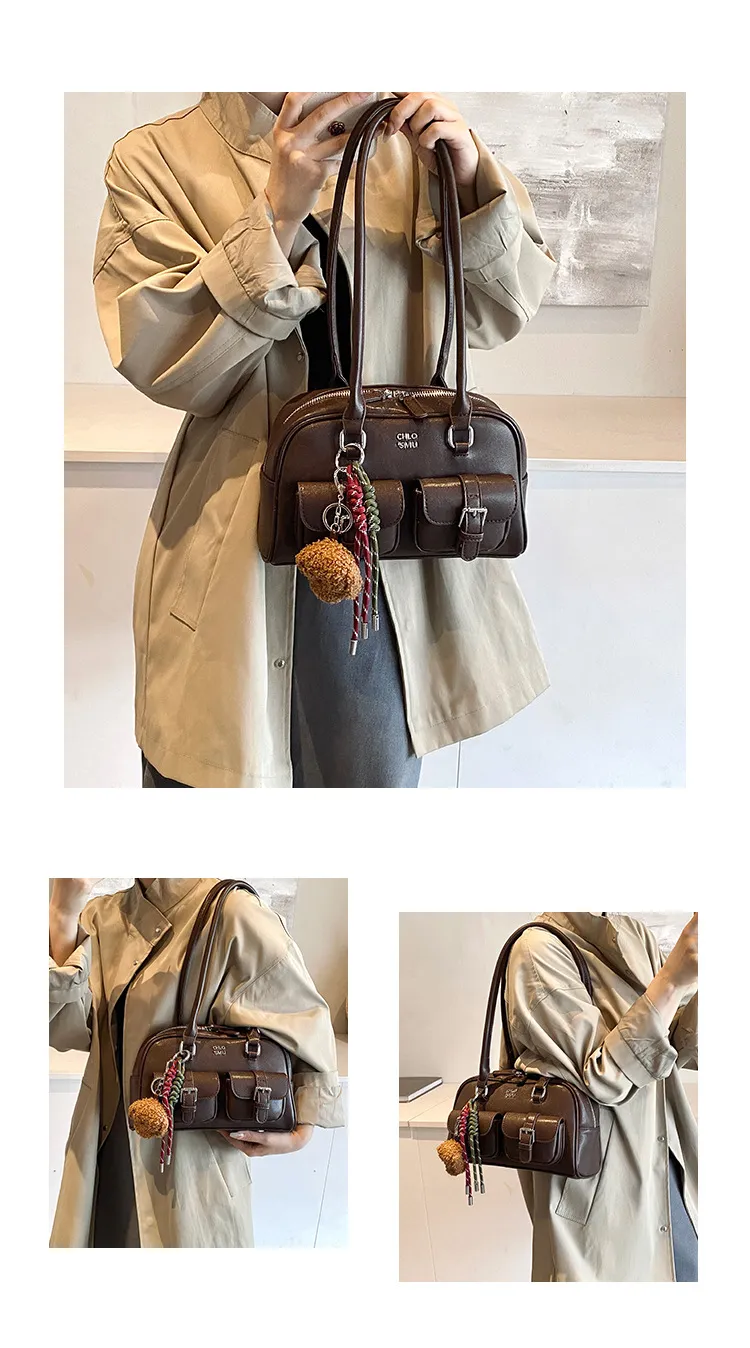 2025 new free shipping designer Single shoulder bag Vintage solid color casual versatile Tote package for women brown