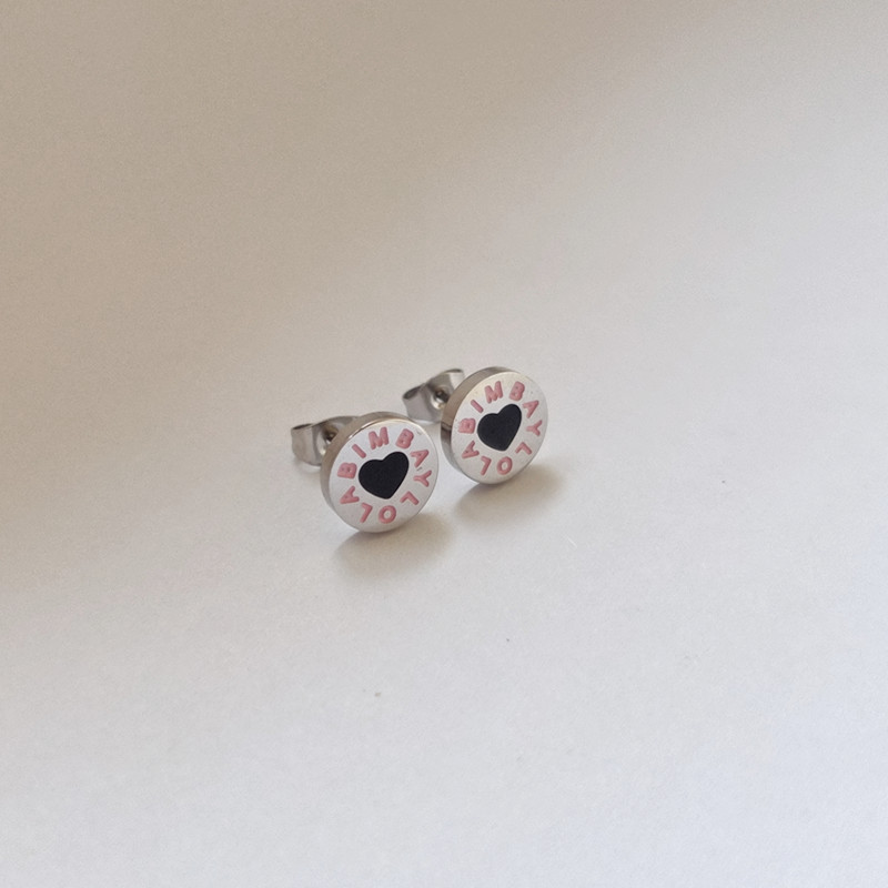 Hot Fashion Women Men Silver Gold Bim Stainless Steel Blue Black Oil Heart Letter Color Span Stud Earrings Jewelry