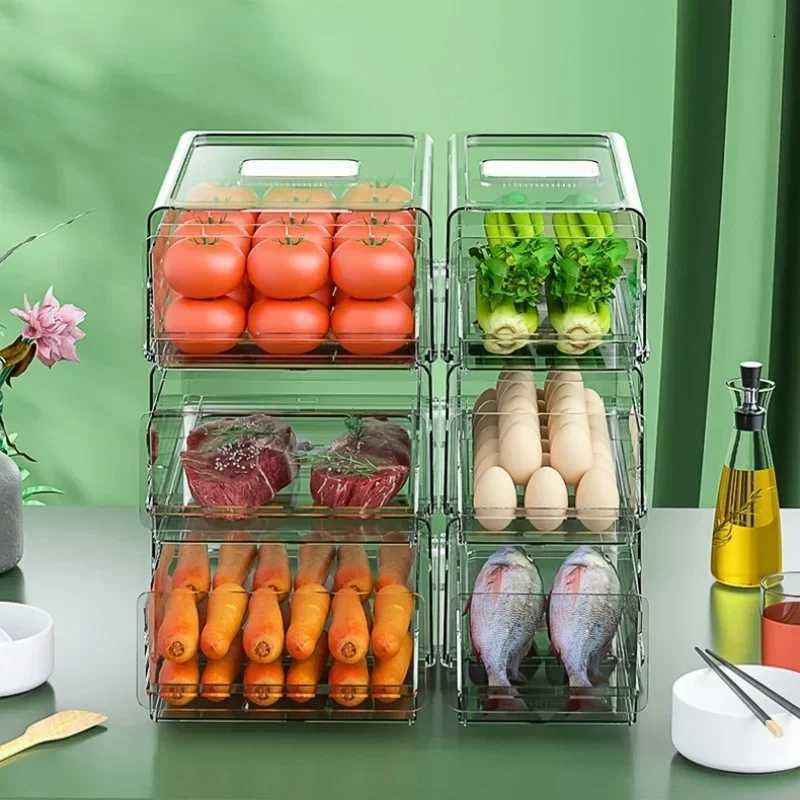 Food Grade BPA-Free Fridge Storage Box-Stackable Refrigerator Organizer Bin Vegetables Practical Kitchen Food Storage Supplies Y251126