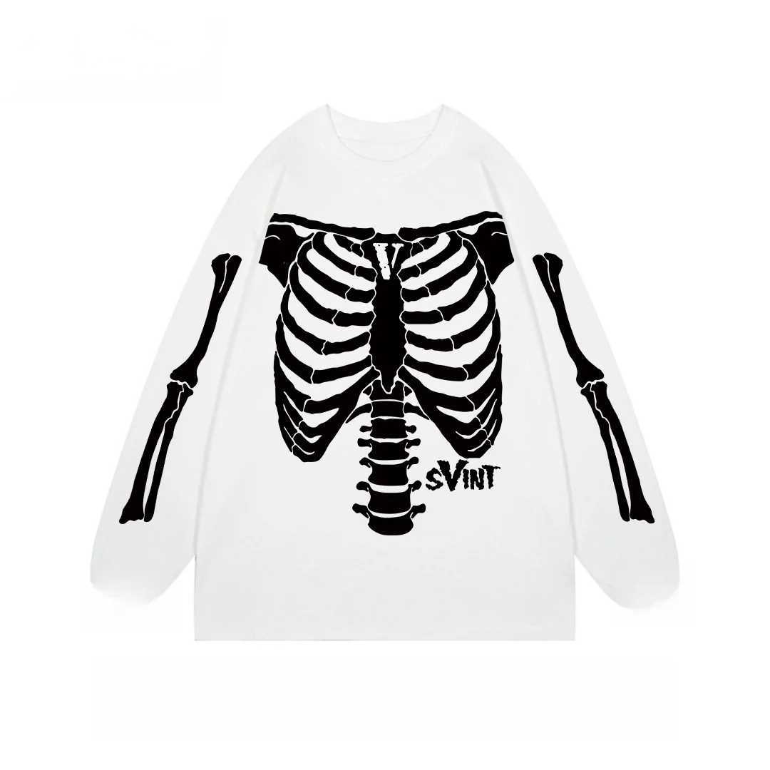 American Skeleton 3D Printed Round Neck T-shirt High Street Long Sleeve Versatile Retro Men Women Breathable Christmas Party Top J251136