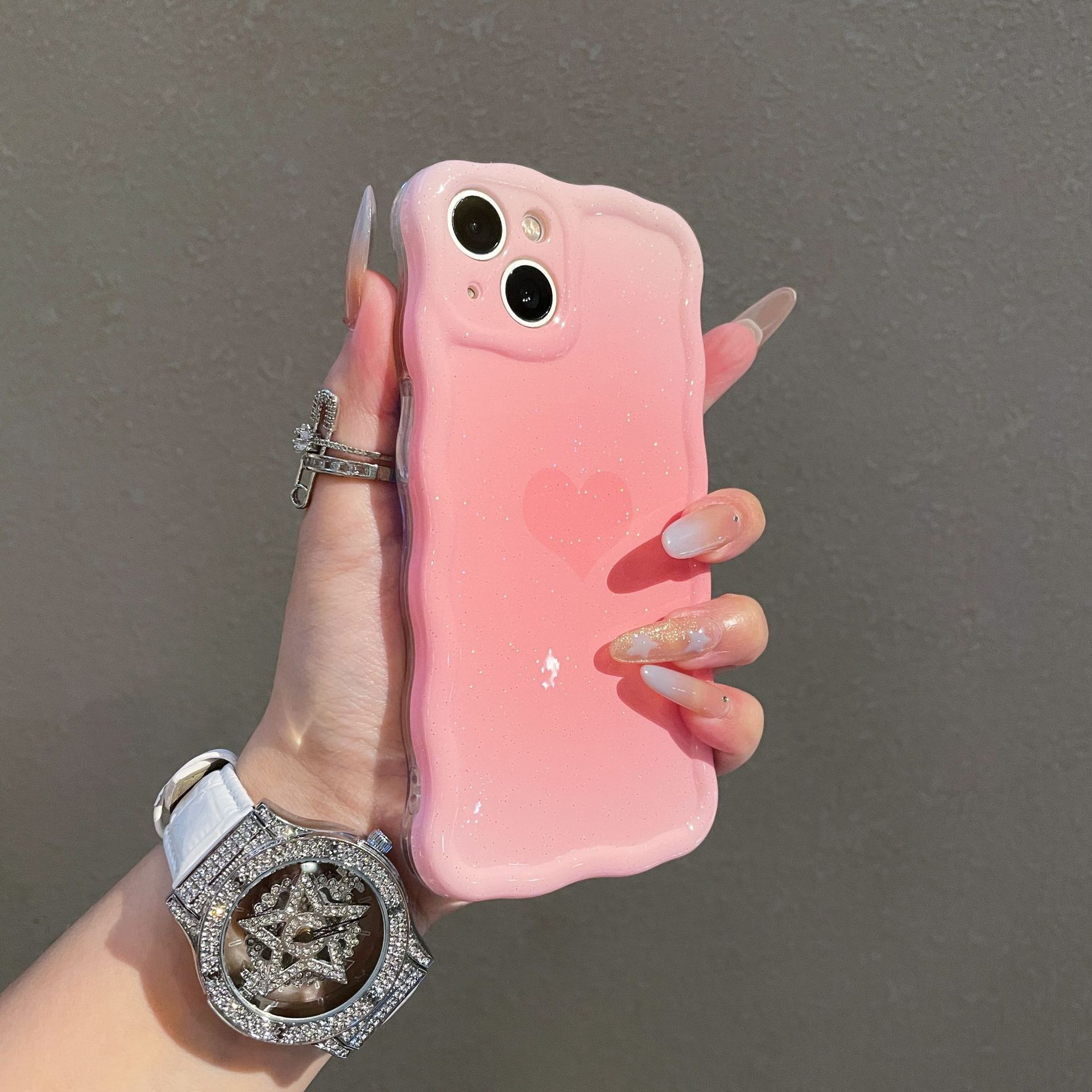 Heart Phone Case Compatible with iPhone 16 Pro Max Twisted Wave Edge Protective Case iPhone 15/14 Pro