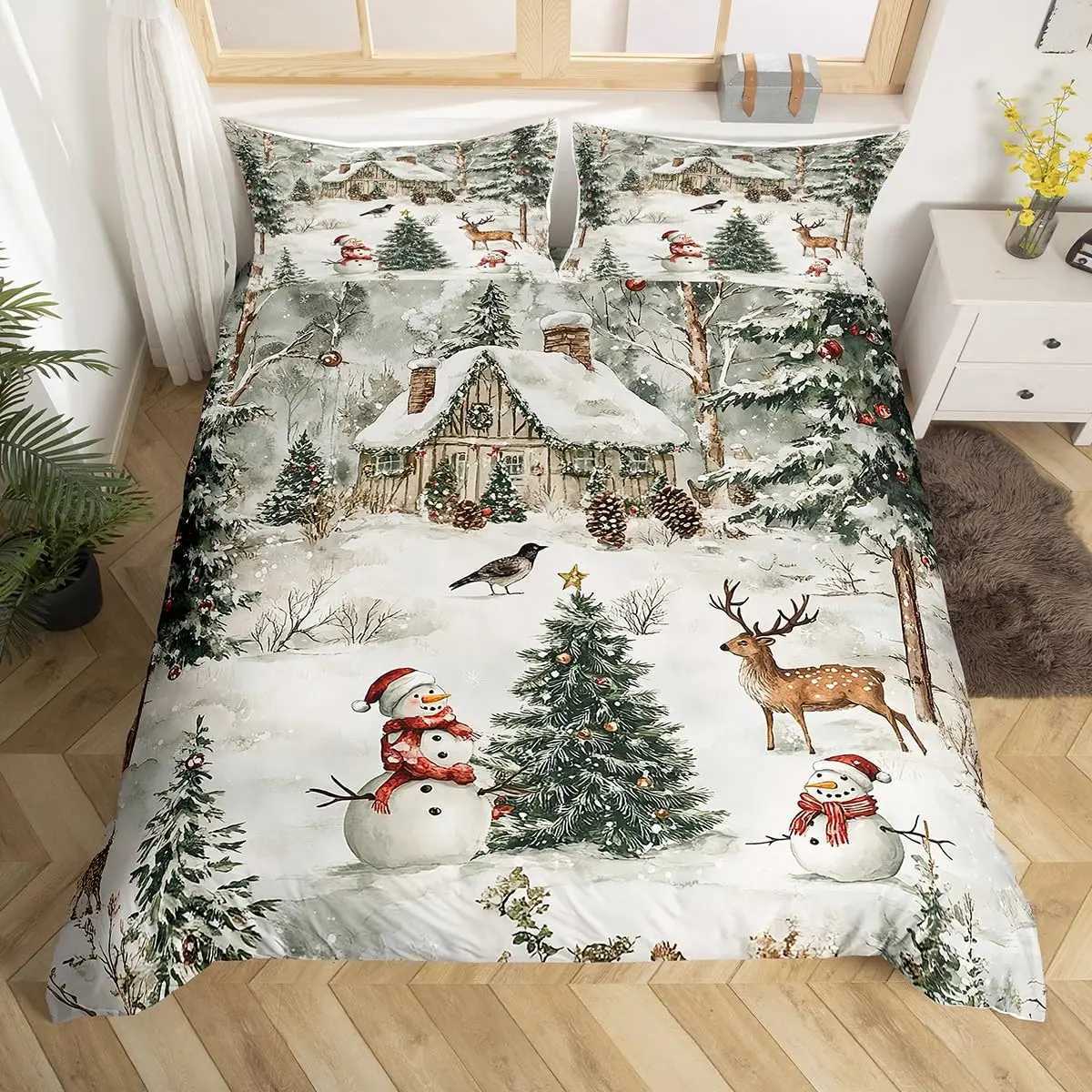 Christmas Christmas Duvet Cover Boys Girls Twin Queen Christmas Tree and Snowman Bedding Set Ultra Soft Winter Snowflake Comforter Cover Y251126