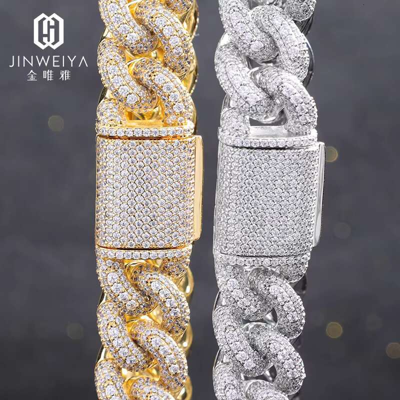 Factory Customization 925 Silver Miami Cuban Link Chain 18mm-24 Inch Moissanite Necklace