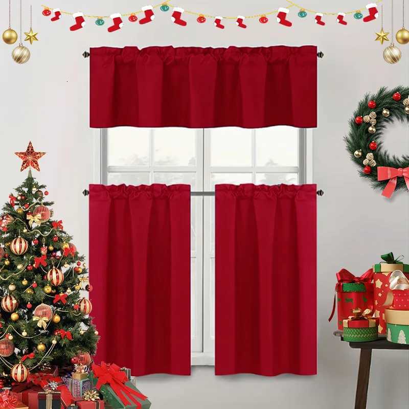 Curtain Christmas Christmas Solid Color Curtains Kitchen Curtains W106cm x H30cm 1PC W132cm x H61cm 1PC W70cm x H132cm 2PCS Y251126