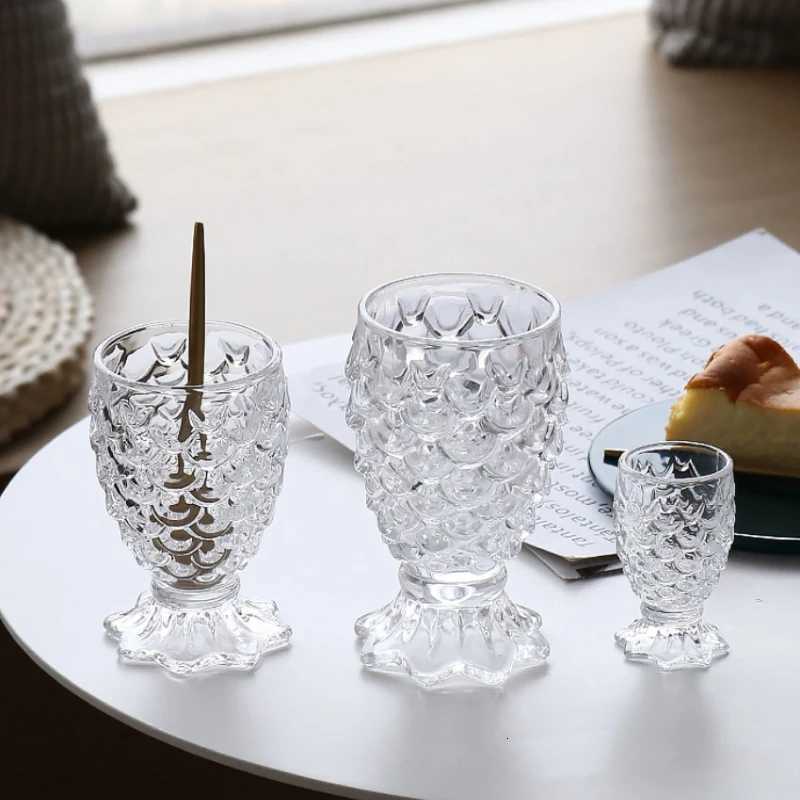 Mermaid Glass Cup with Fish Scale Pattern Glass Cup Household High Footed Transparent Wine Glass Cute Heat-resistant Juice Mugs C251126