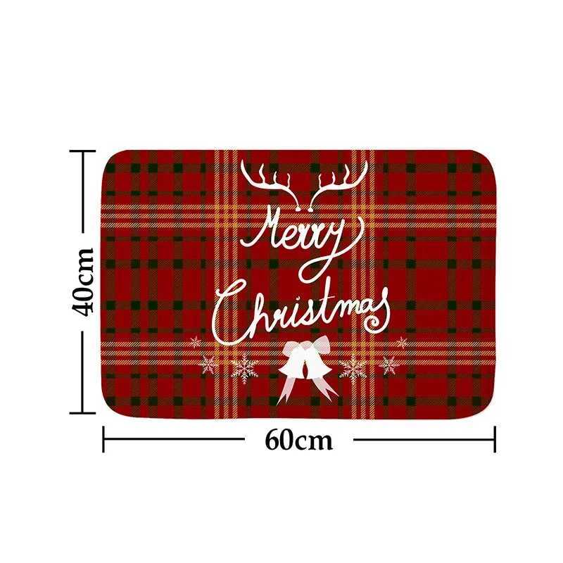Christmas Plaid Check Floor Mat Decorations Winter Xmas Front Door Mat Bathroom Non-Slip Foot Pad Christmas DecorationsM251126