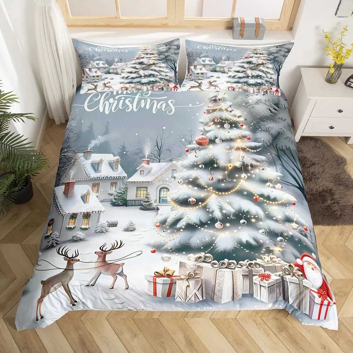 Christmas Christmas Tree Duvet Cover Set Christmas Theme Bedding Set Cartoon Deer Snowman Comforter Cover King Queen For Girls Teens Room Y251126