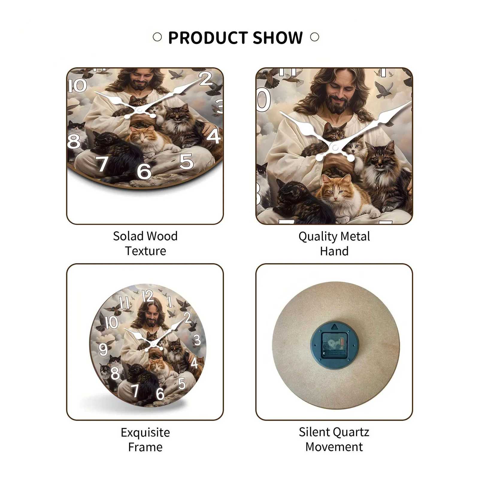 1pc Religious theme Jesus Saves the Cat Wooden wall clock - silent non-ticking living room bedroom home decoration clock C251126