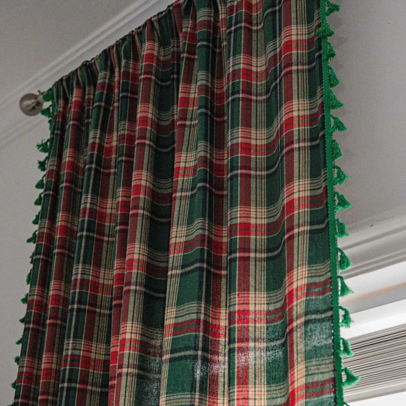 Curtain Christmas Buffalo Check Plaid Curtains Farmhouse Design Semi Sheer Curtains Christmas Decorations Rod Pocket for Kitchen/Living Room Y251126