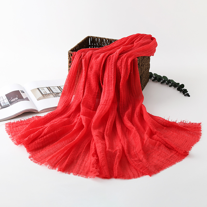 K670 Wholesale Hangzhou silk scarf women's light long scarf spring, summer, autumn and winter chiffon wrinkled royal blue warm large scarf shawl