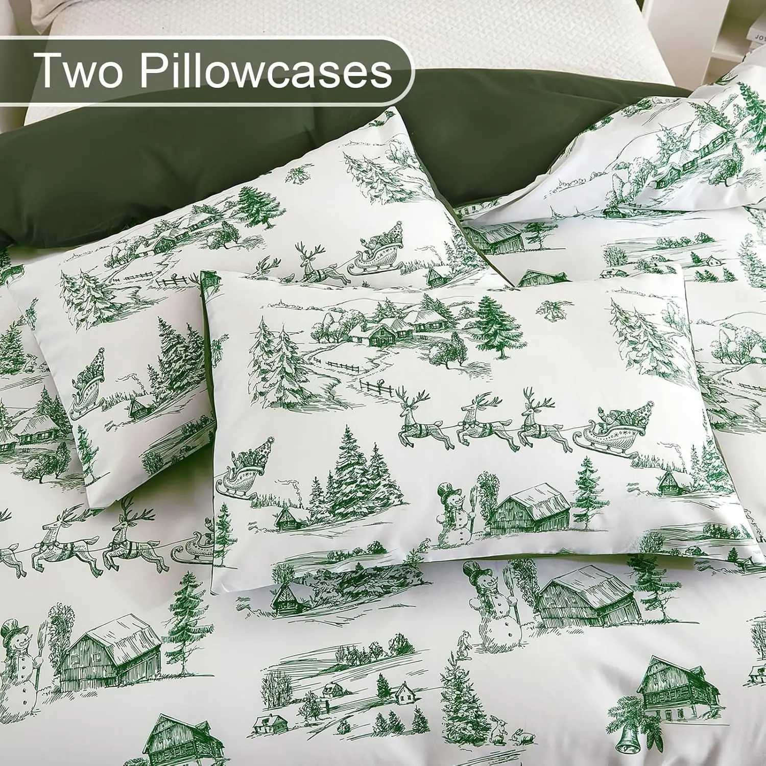 Christmas Christmas Duvet Cover Set Green Christmas Tree Snowman Village Duvet Cover Soft Microfiber Bedding SetKing Size 220x230cm Y251126