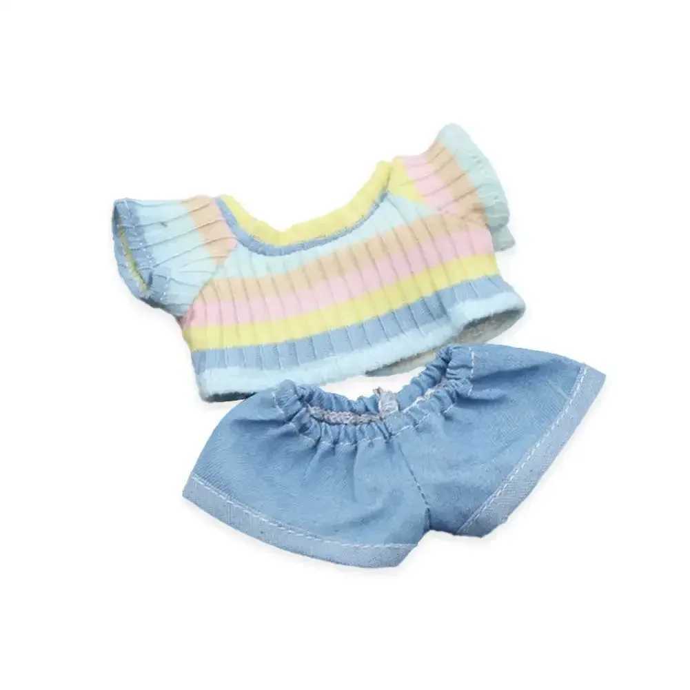 Used for 17cm Labubu idol doll casual doll clothing Labubu 10cm Cotoon doll T-shirt denim shorts set clothingT250425