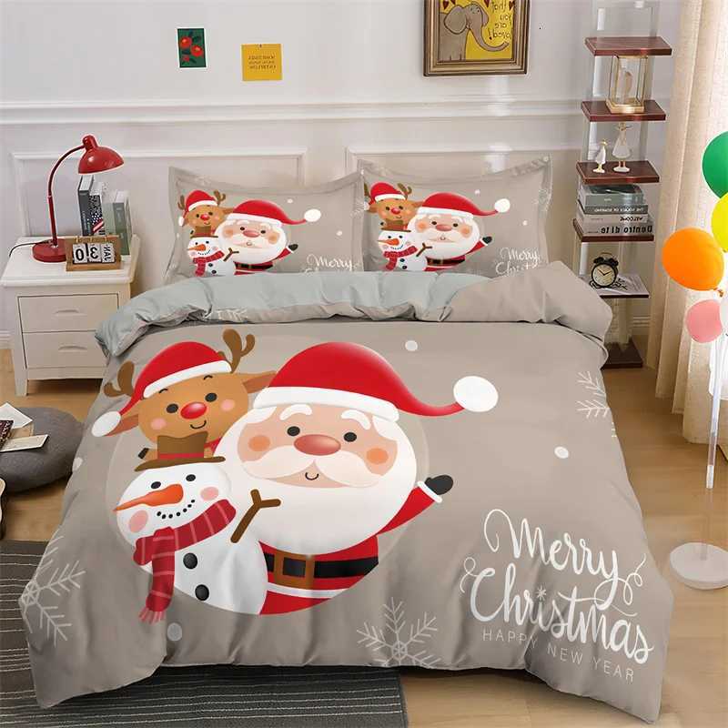 Christmas 3D Merry Christmas King Queen Bedding Set Kids Cartoon Santa Snowman Deer Comforter Cover XMAS Duvet Cover Polyester Quilt Cover Y251126