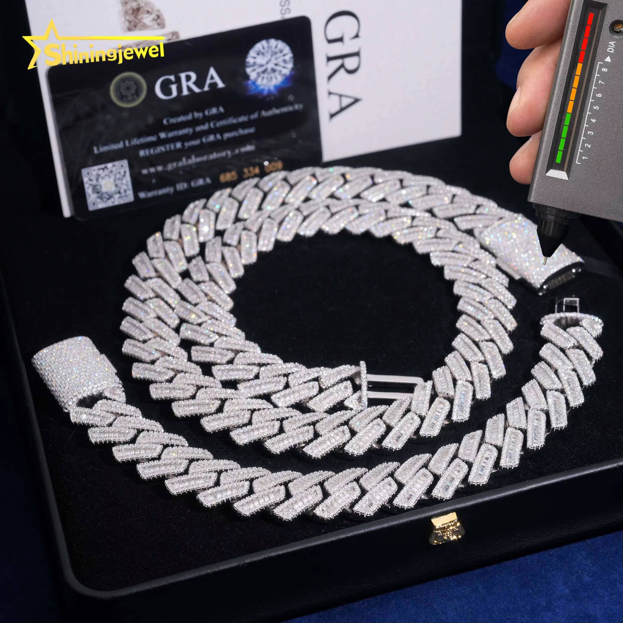 US Local Fast Shipping Cuban Link Chain 18mm S925 Pass Diamond Test VVS Baguette Moissanite Diamond Cuban Necklace Men Jewelry