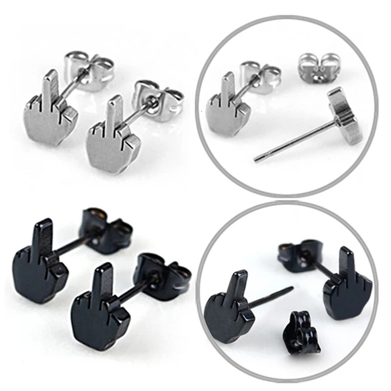 Xinghe New Product Stainless Steel Men's and Women's Punk Titanium Plated Ear Accessories Middle Finger Bow Earrings