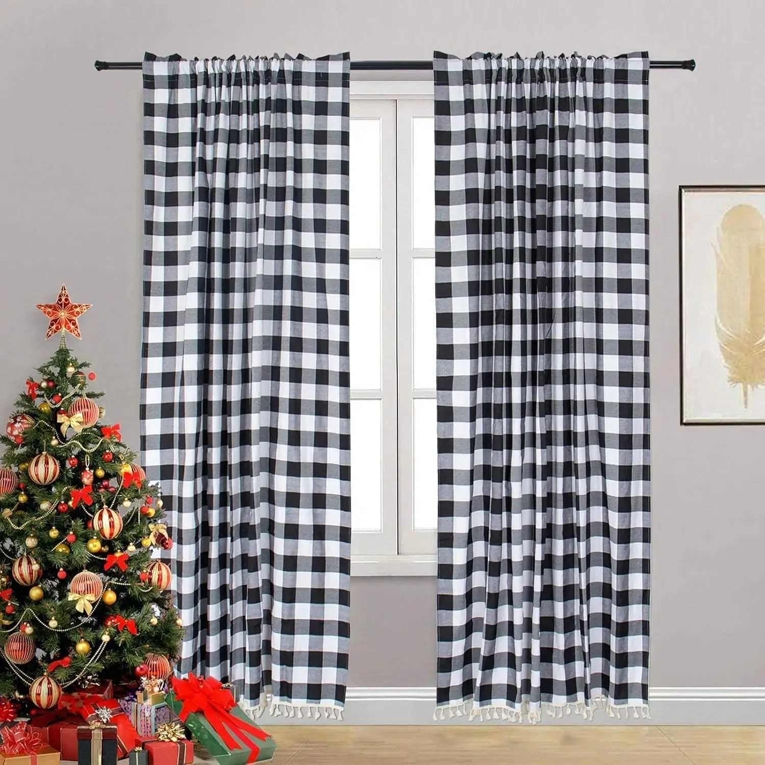 Christmas Christmas Plaid Curtain Red Black Buffalo Plaid CurtainFarmhouse Light Filtering Curtain for Living Room Bedroom Dining Room Y251126