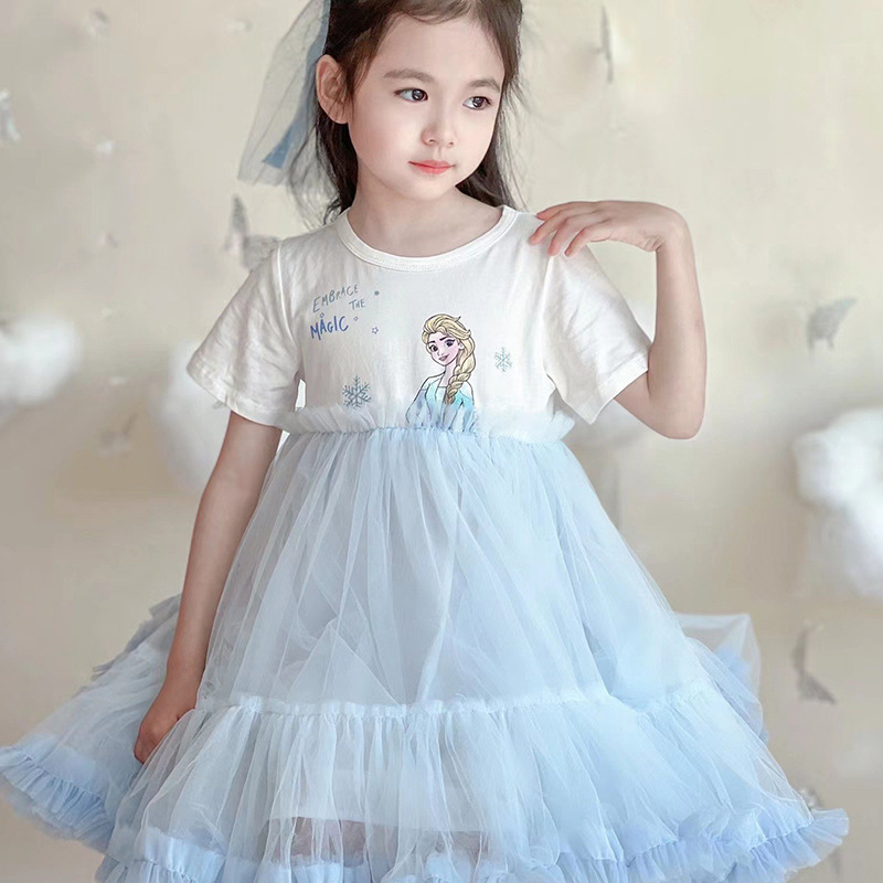 Disney Princess Skirt Beach Dress Birthday Party Dress Baby Designer Clothes Summer Elsa Baby Children's Clothing Mesh Children's Skirts Puf