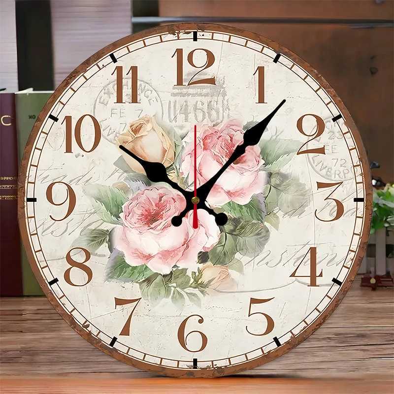 Antique Rose Wooden Round Silent Hanging Wall Clock Suitable For Living Room Office Study Room Bedroom Home Decoration C251126