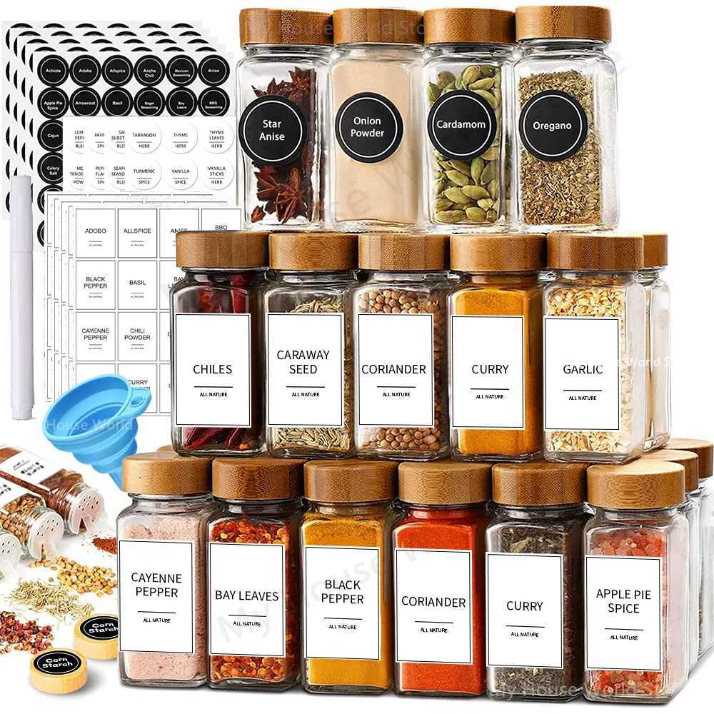 13Pcs Glass Spice Jars with Bamboo Lids 4oz Glass Jars Spice Jar Set Seasoning Jars Organizer Storage Bottles for Spice Rack Y251126