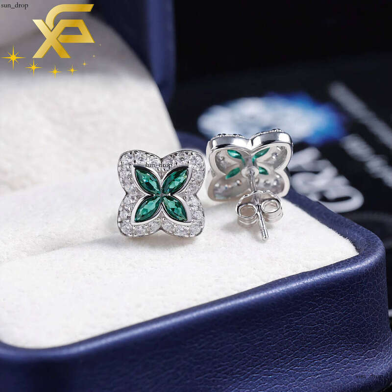 Fashion Design Iced Marquise Blue VVS Moissanite VVS Diamond Rhodium Plated 925 Sterling Silver Earrings Studs for Women and Men
