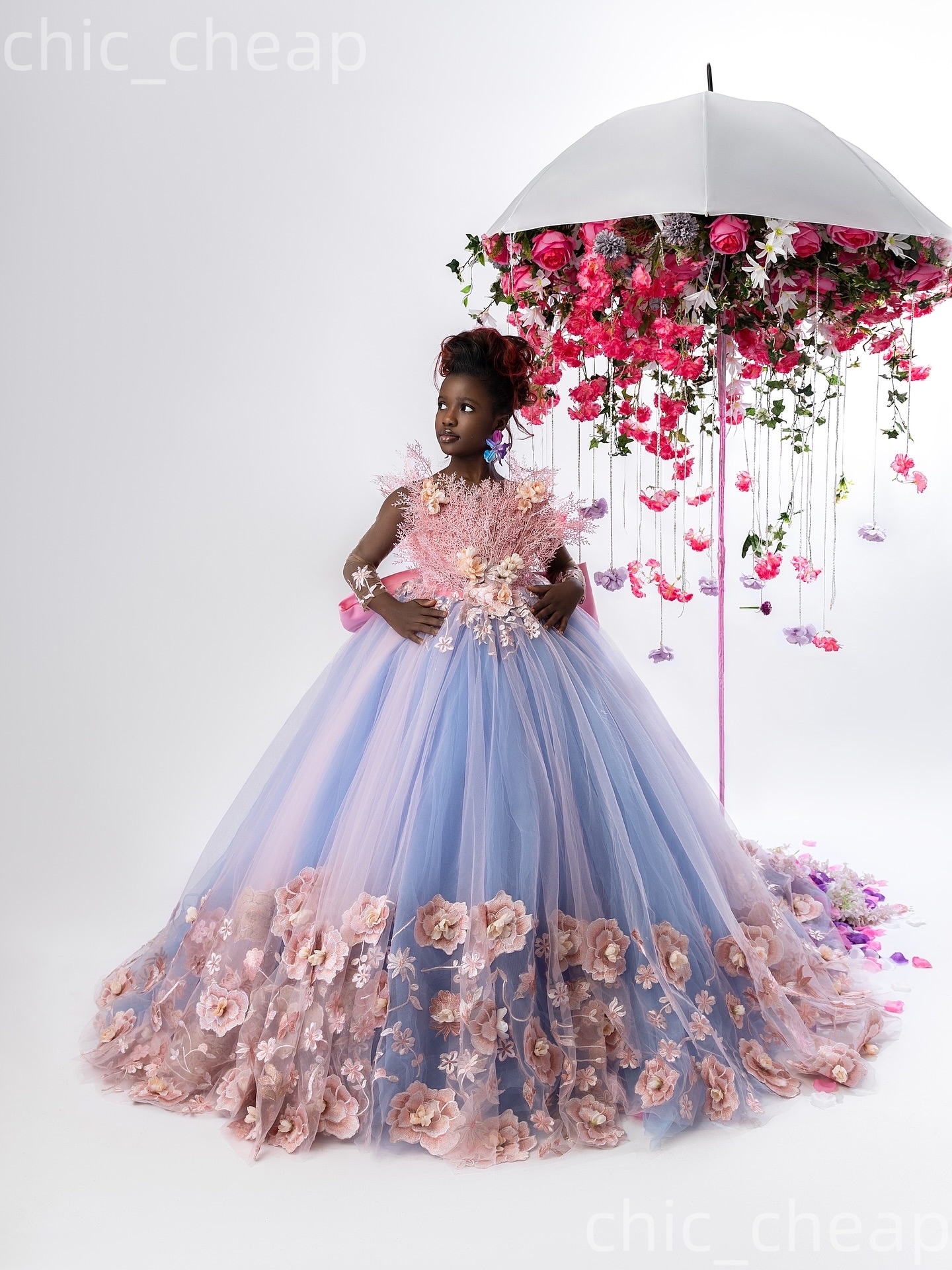 2026 Light Sky Blue Ball Gown Flower Girl Dresses Tulle Flowers Floral Lace Little Girl Christmas Peageant Birthday Christening Tutu Dress Gowns ZJ427