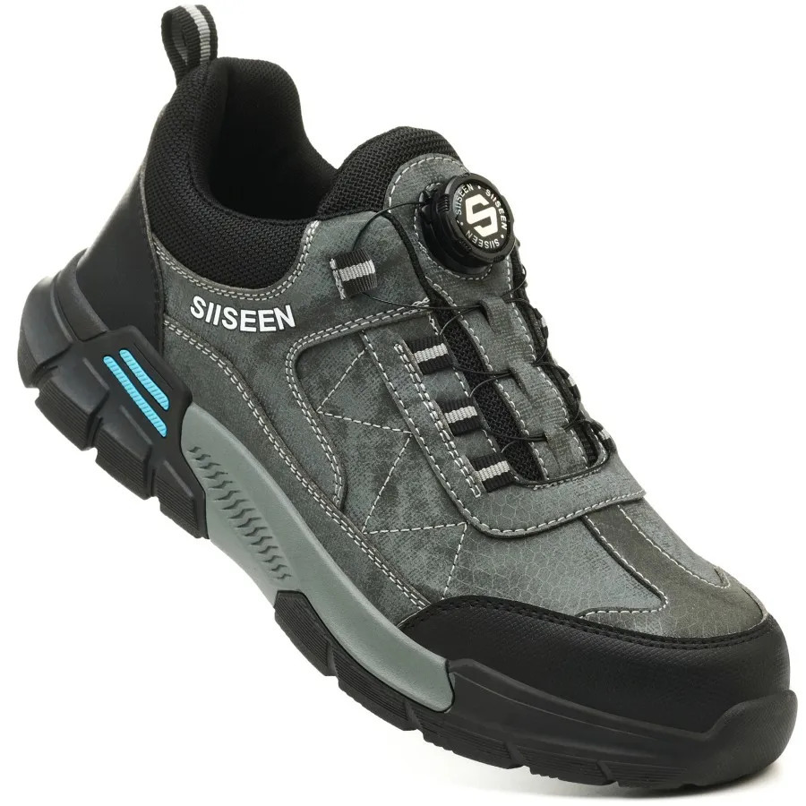 Mens Steel-Toed Safety Shoes With Anti-Crush Anti-Puncture And Anti-Slip Soles Fashionable Button Industrial Work Shoes 251126
