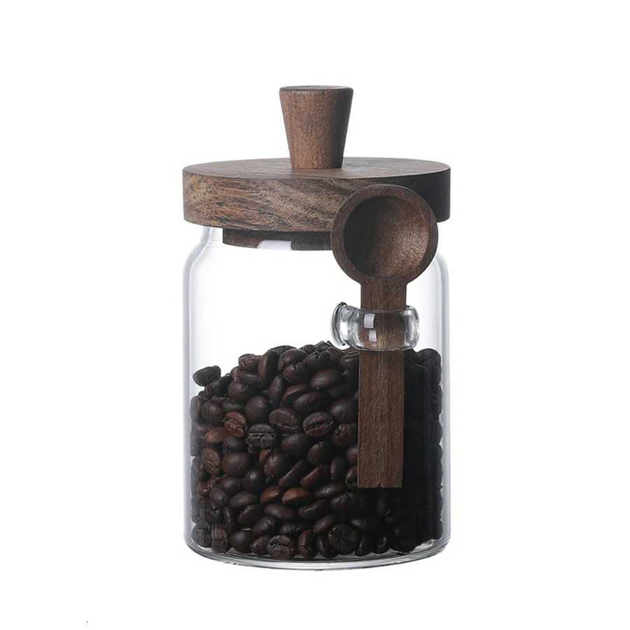 Glass Food Storage Containers with Wooden Lids and Scoop Glass Sealed Jar Airtight Food Storage Jar for Sugar Coffee Bean Candy Y251126