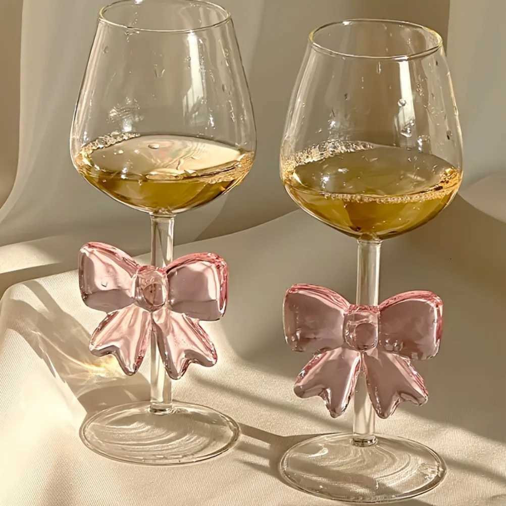 Pink Bow Glass Decor Glass Cup Goblet Bow Handle Glasses Heat-resistant High Borosilicate Dessert Ice Cream Bowl Festival Gifts C251126